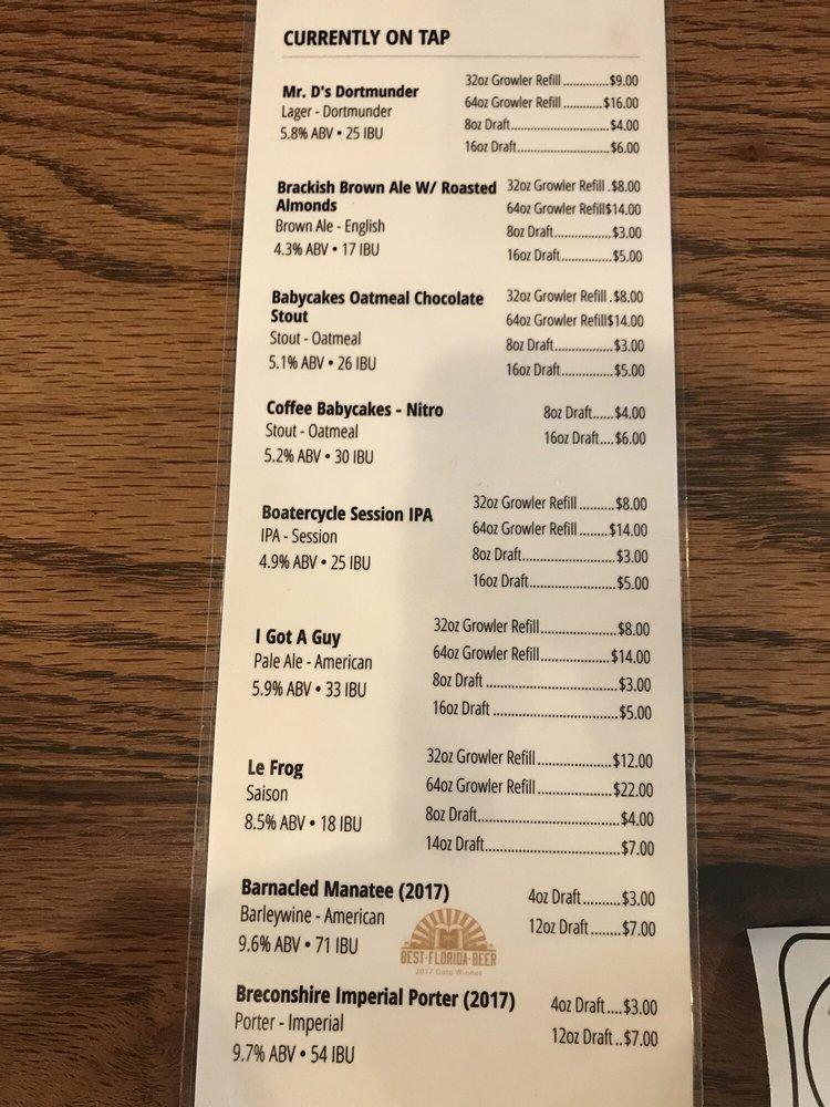 Menu at Walking Tree Brewery, Vero Beach