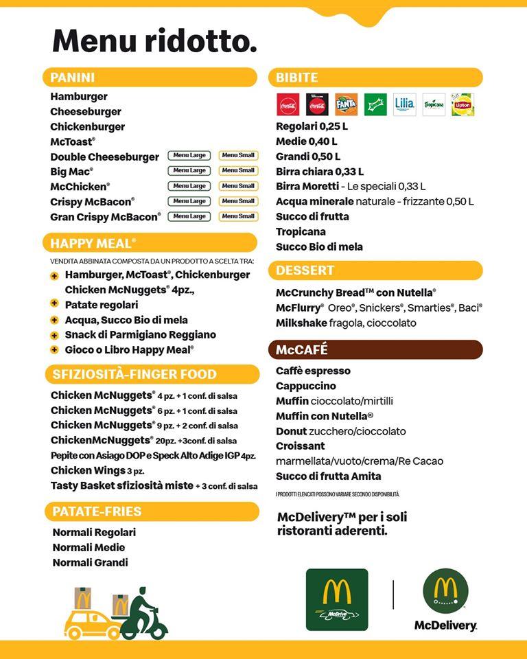 Menu di McDonald's Ferrara Via Modena 