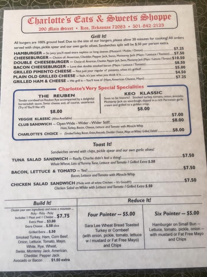 Menu at Charlotte's Eats & Sweets desserts, Keo