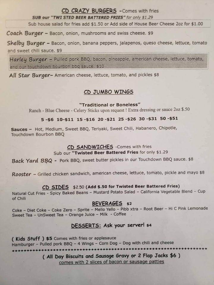 Menu at Hilltop Restaurant / Crazy Dogs, Brookville