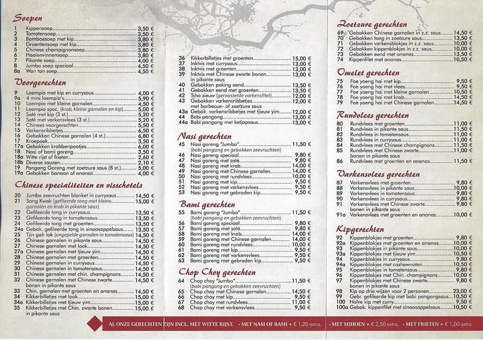 Menu at Jumbo, Geel