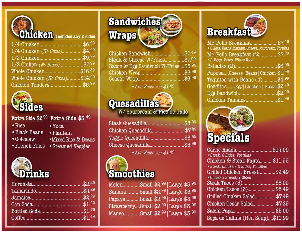 Menu at Mr.Pollo Peruvian Charcoal Chicken restaurant, Ashburn