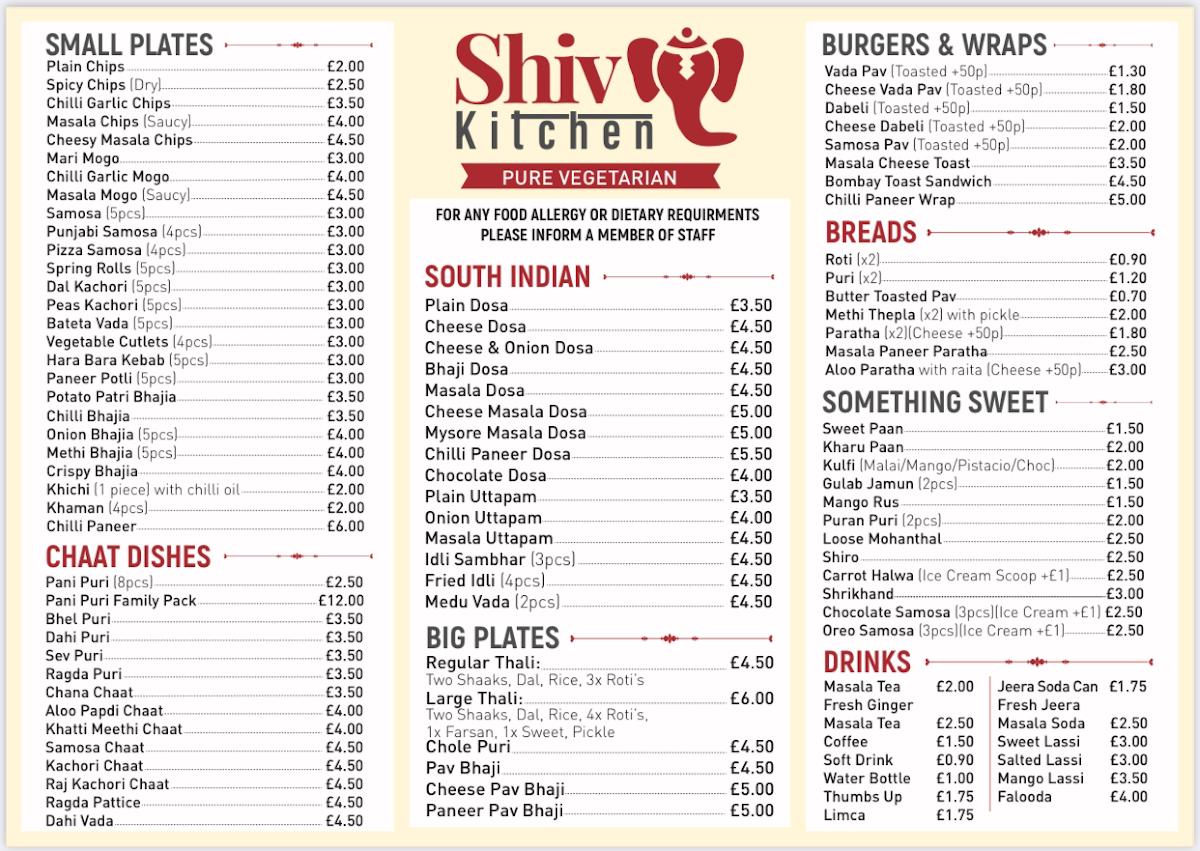 Menu at Shiv Kitchen & Catering, London