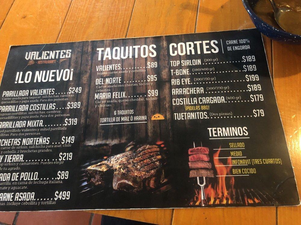 Menu At Valientes Steakhouse Camargo Gonz Lez Ortega Col