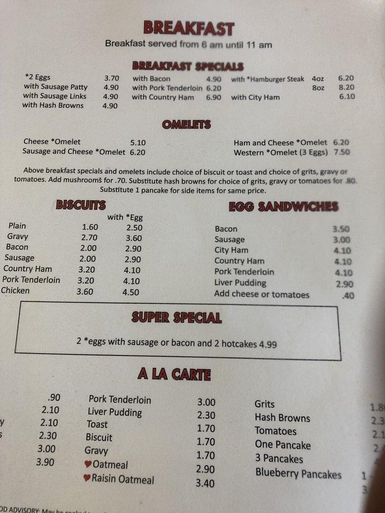 Menu at Parker's Home Cookin' Restaurant, Stokesdale