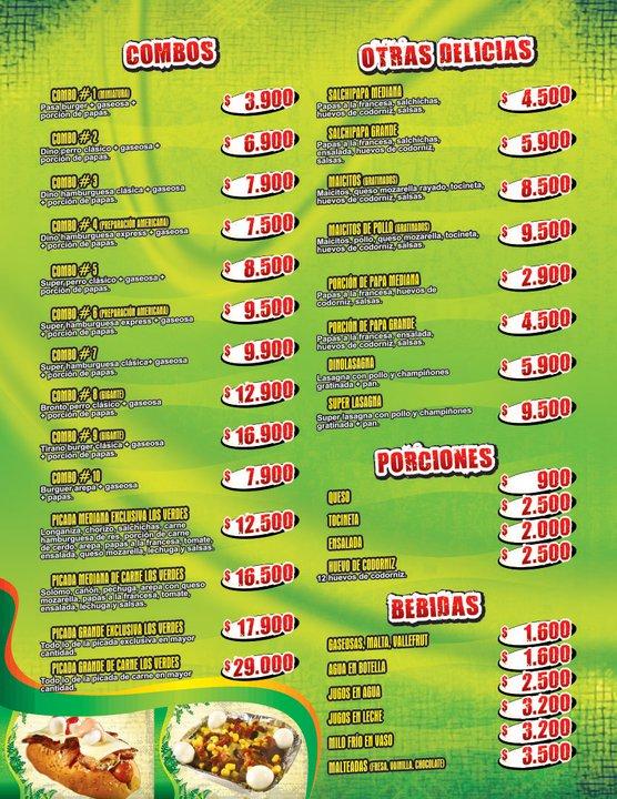 Menu at Los Verdes restaurant, Medellín, Cra. 40 #9A-12