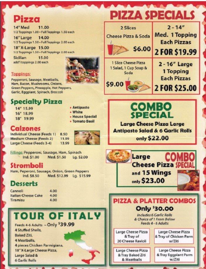 Menu at Mannino's Italian Restaurant and Pizzeria, Tamarac