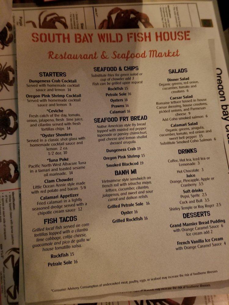 Menu at South Bay Wild Fish House restaurant, Astoria
