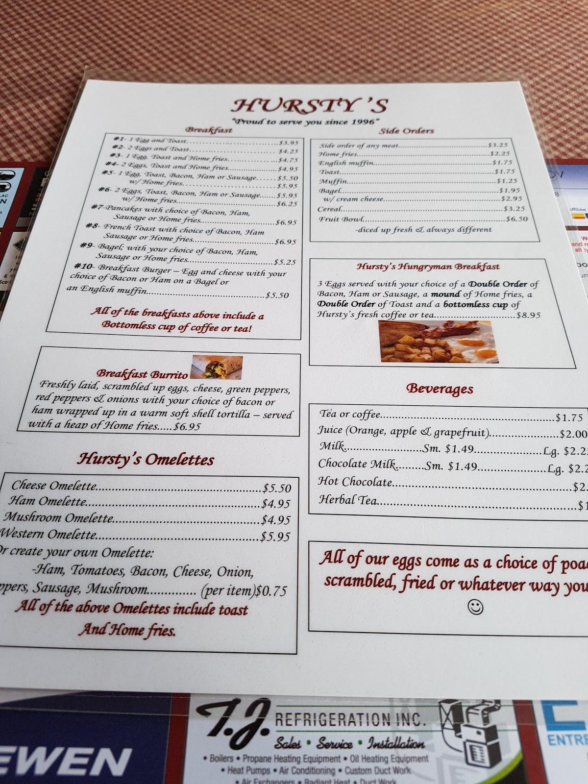 Menu at Hursty's Bar & Grill, Shawville