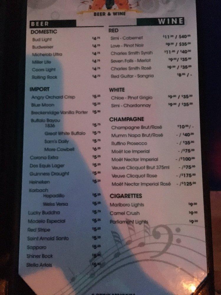 Menu at Glitter Karaoke pub & bar, Houston, Milam St