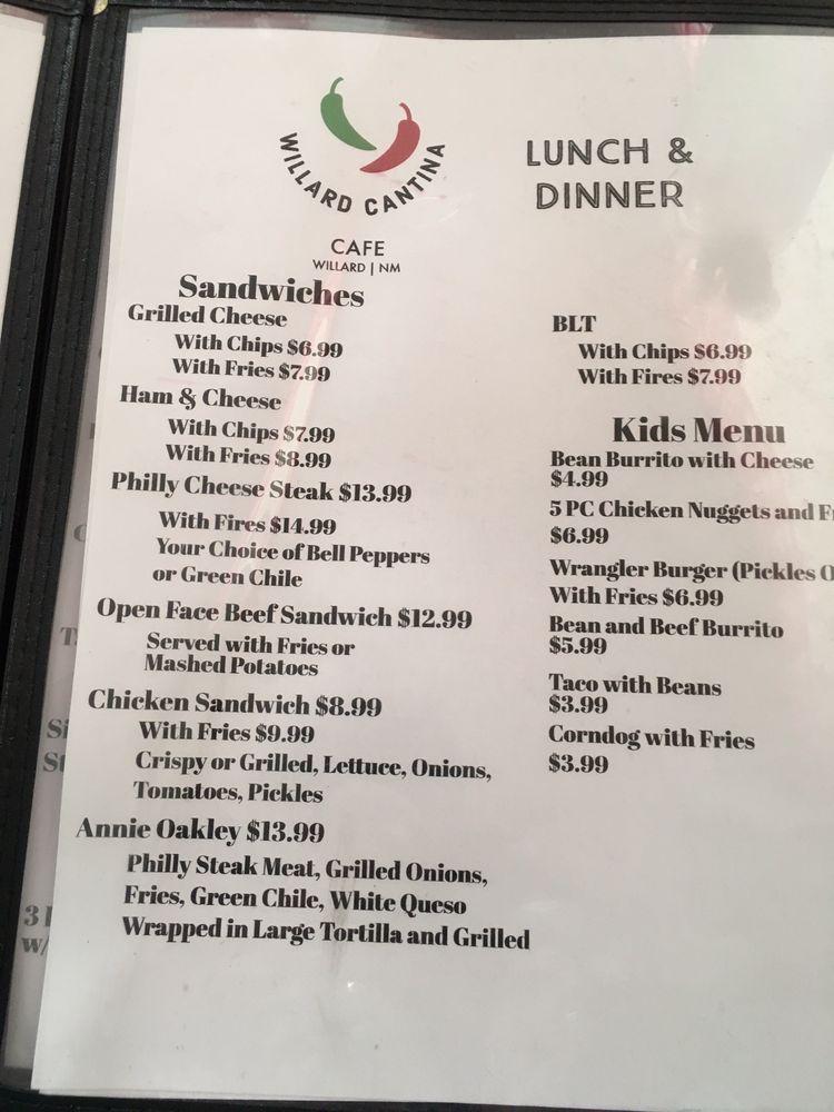 Menu at Willard Cantina & Cafe, Willard