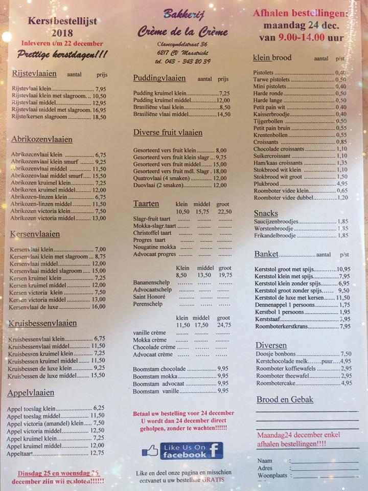 Menu at Creme de la Creme, Maastricht