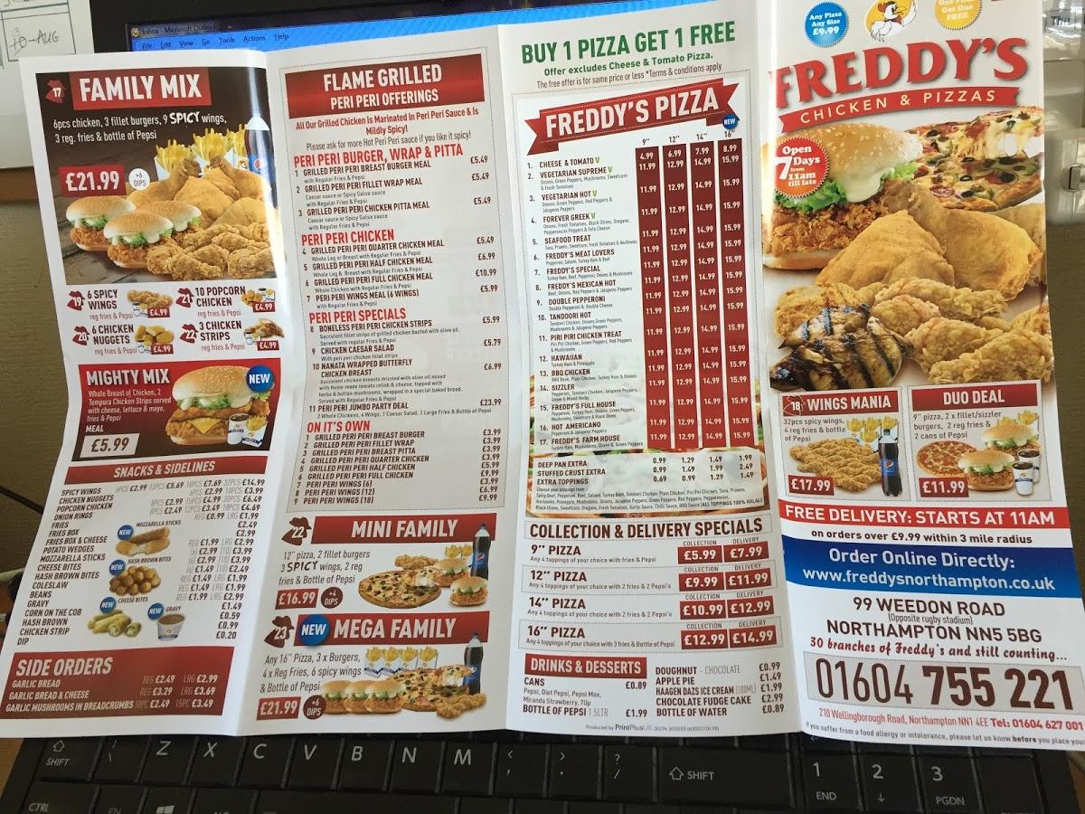 Menu at Freddy's Chicken & Pizzas restaurant, Northampton