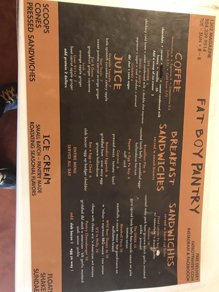 Menu at Fat Boy Pantry pub & bar, New Orleans