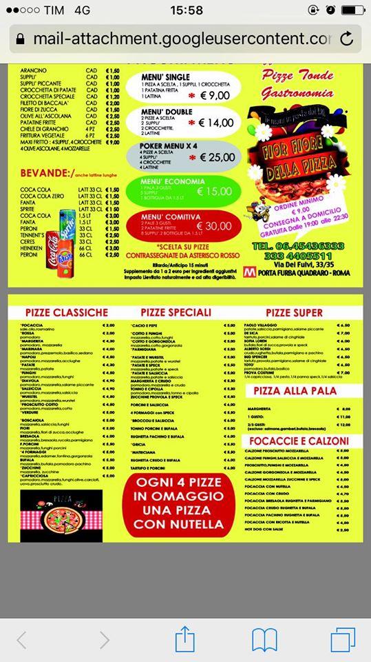 Menu di Hosteria La Fior Fiore Roma 