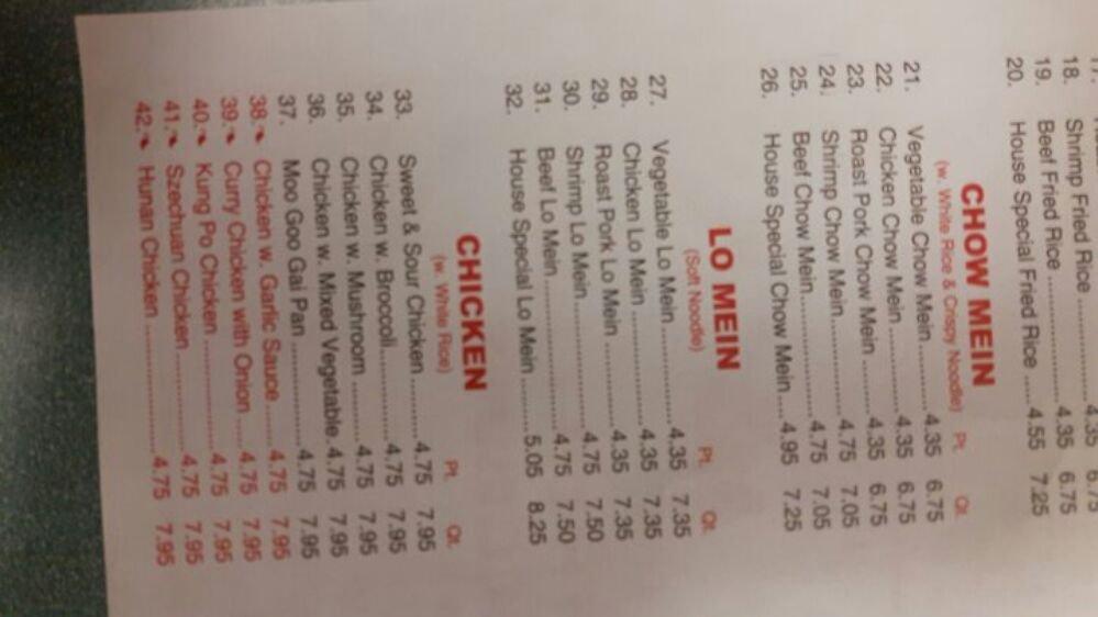 Menu at No.1 Restaurant, Marion