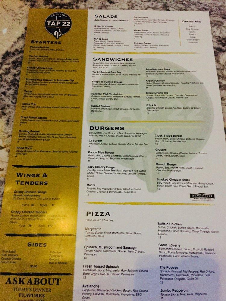 Menu at Tap 22 Grill & Bar, Silvis