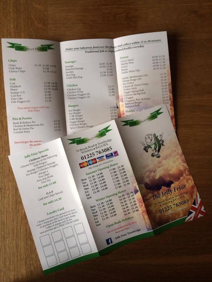 Menu at The Jolly Friar fast food, Trowbridge