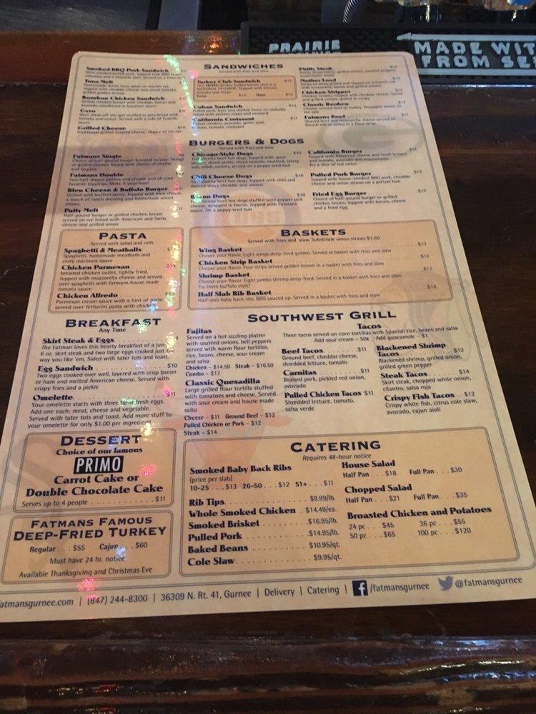 Menu at Fatmans pub & bar, Gurnee