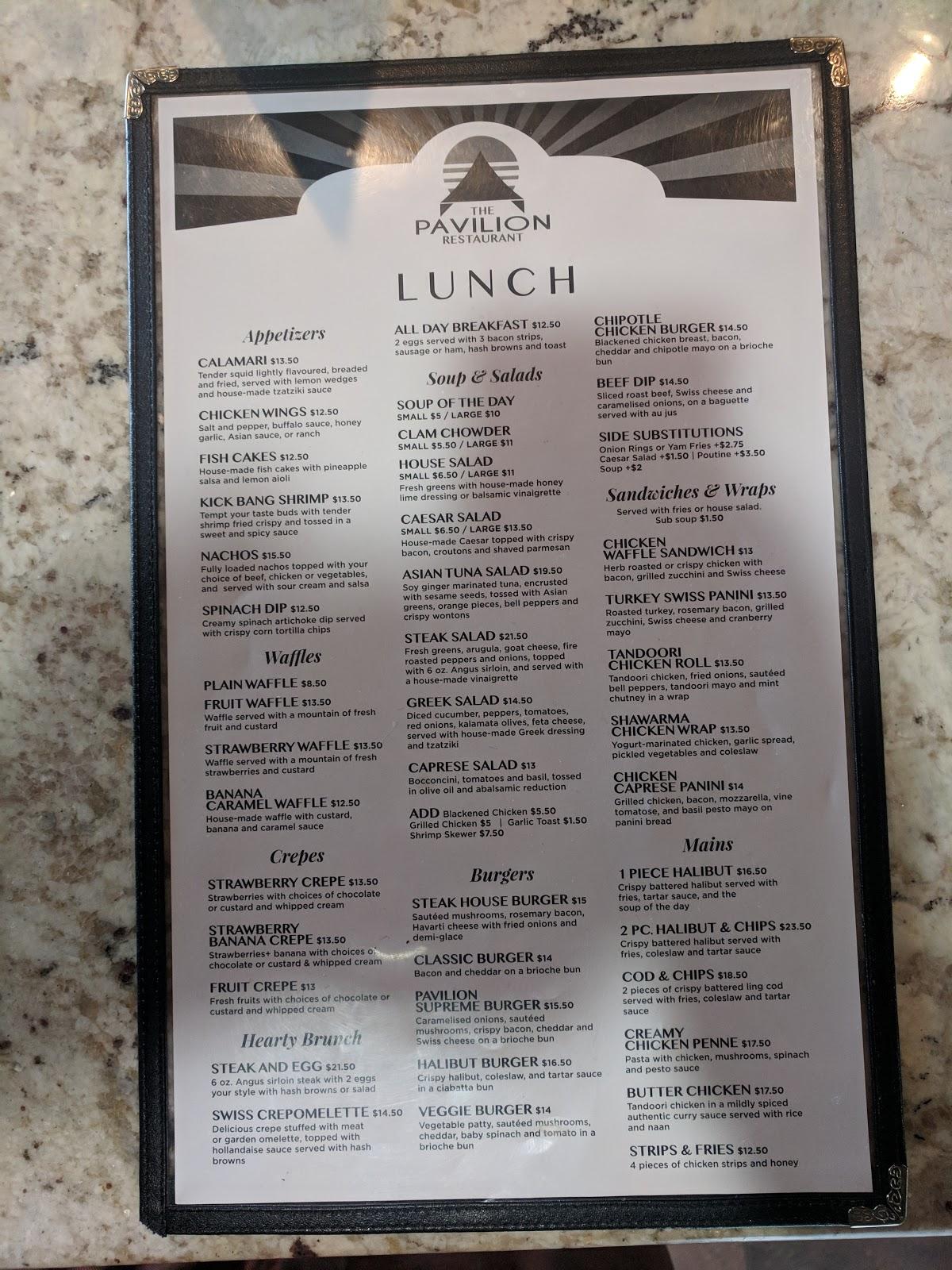 Menu at Pavilion Restaurant, Prince Rupert