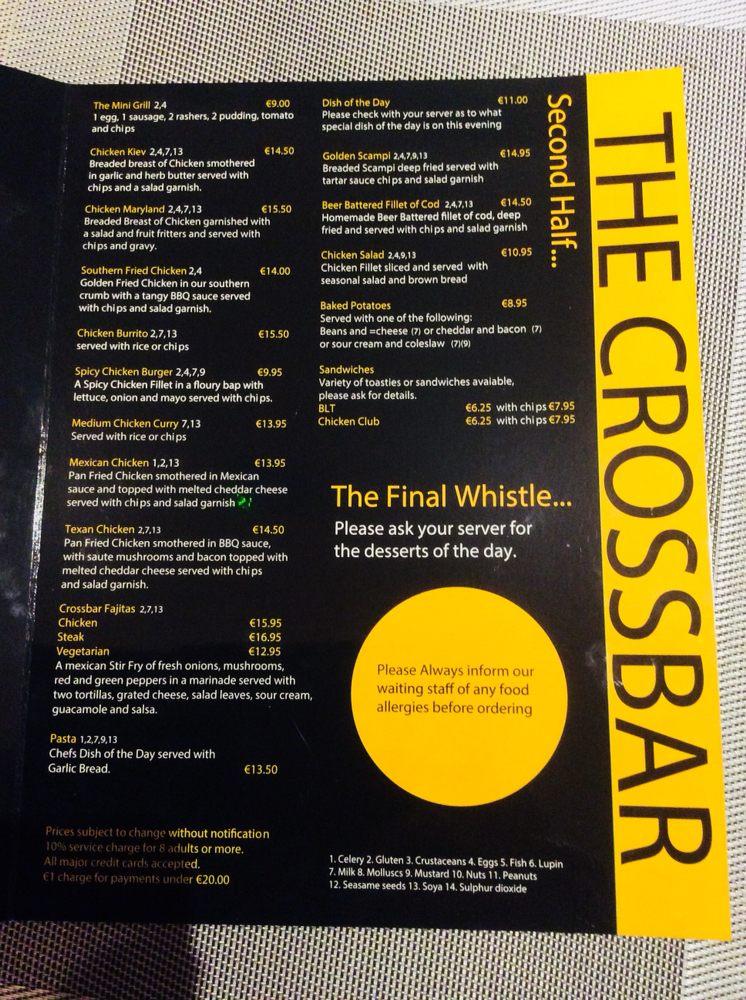 Menu at The Crossbar, Ireland, Main Street
