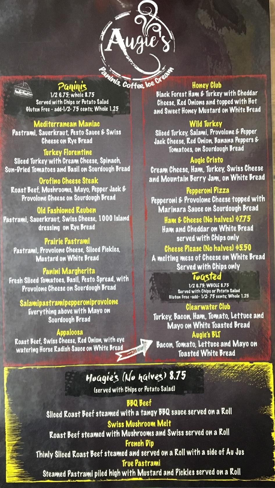 Menu at Augie's cafe, Orofino