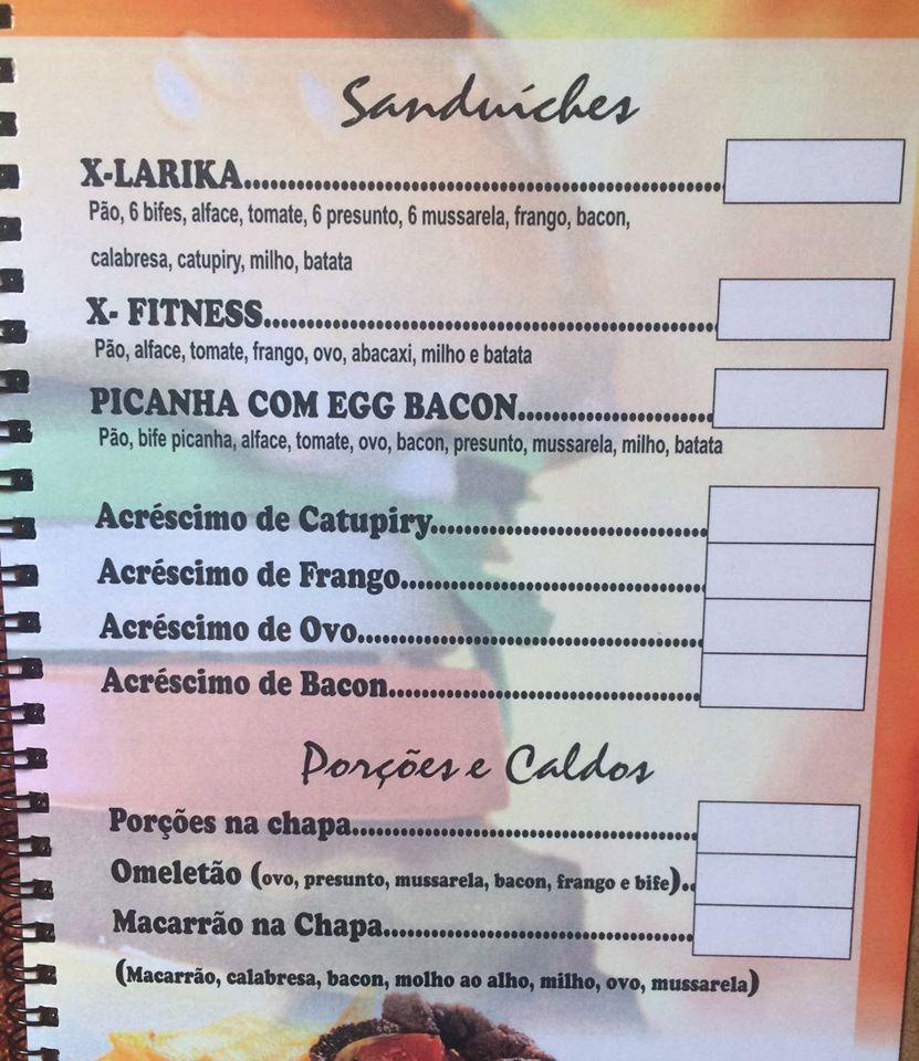 Mirandas Lanches cardápio