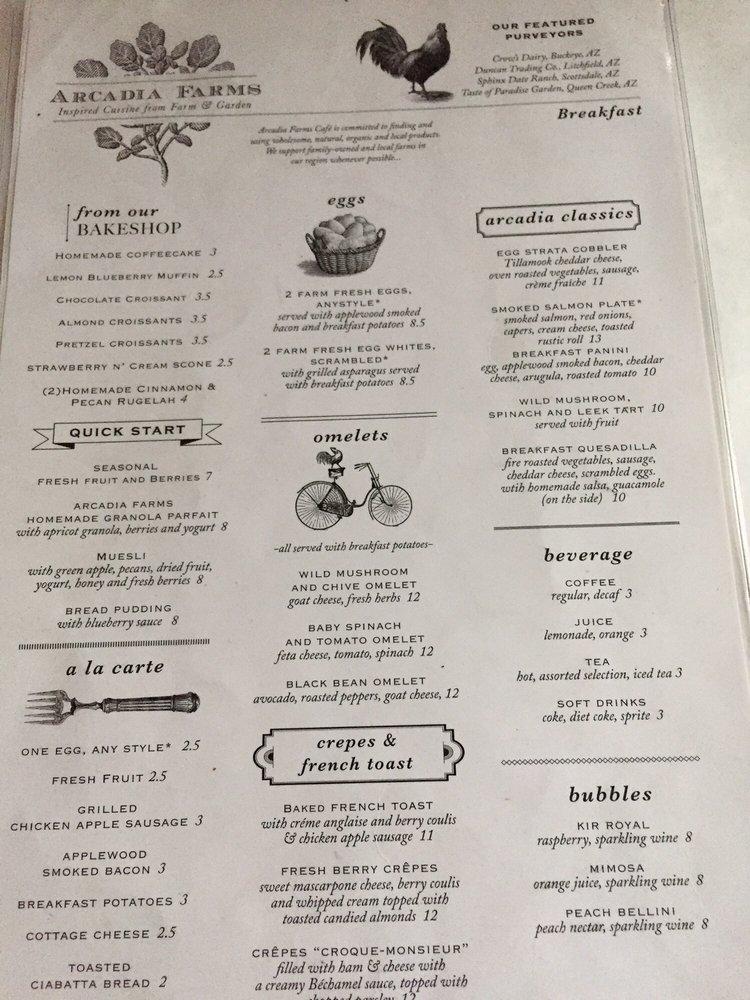 Menu at Arcadia Farms Cafe, Scottsdale, E 1st Ave