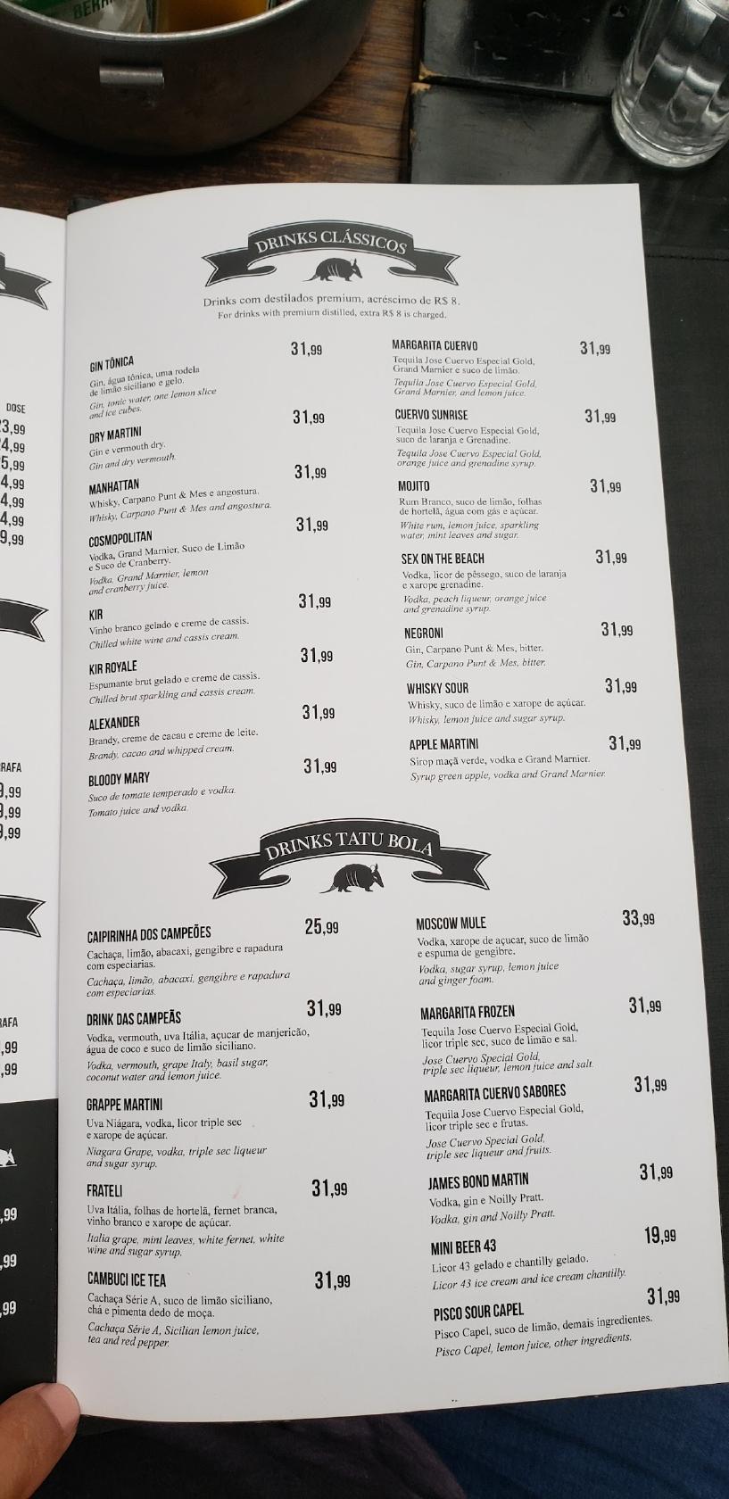 Menu em Tatu Bola Bar, São Paulo, Avenida Engenheiro Luís Carlos Berrini