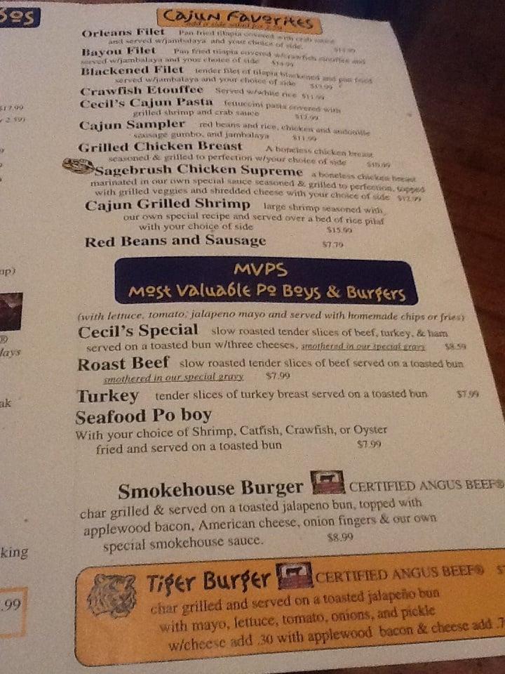 Menu at Cecil's Cajun Kitchen restaurant, DeRidder