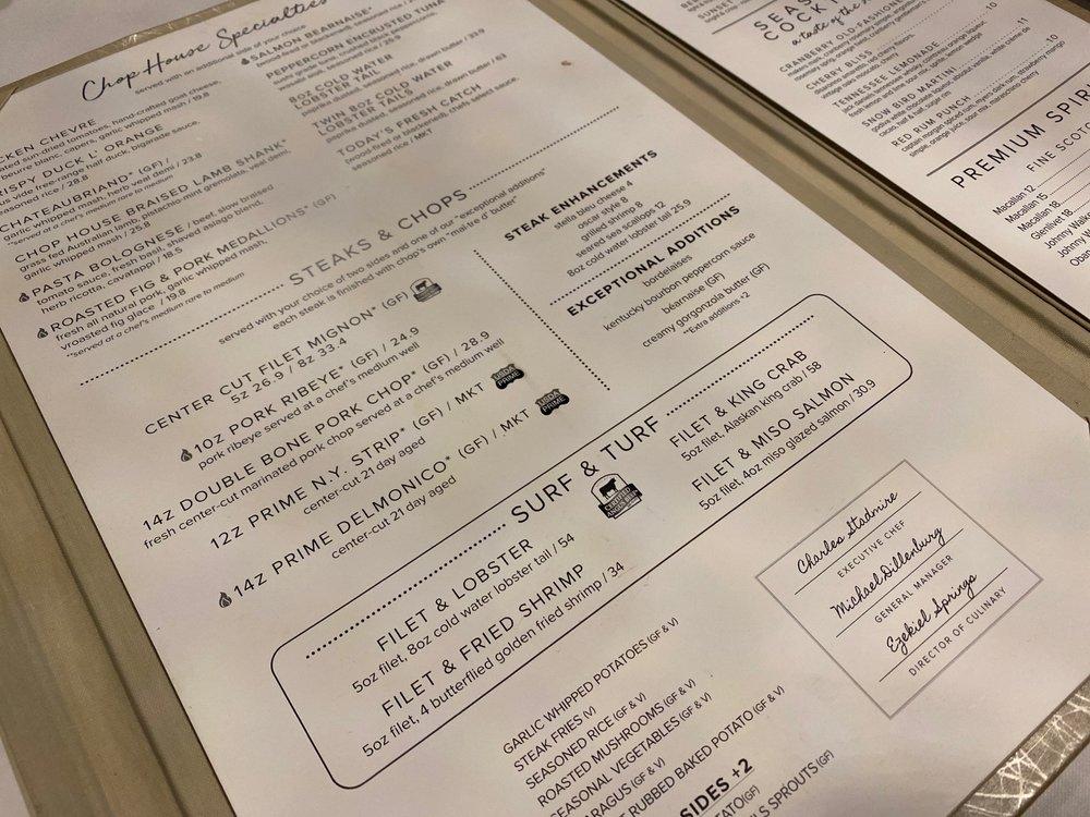 Menu at Chop House at Lake Sumter steakhouse, The Villages