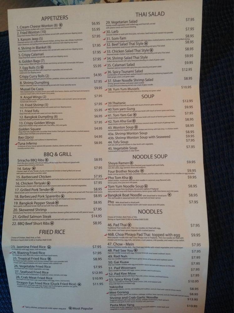 Menu at Jasmine Thai Valencia BBQ, Santa Clarita