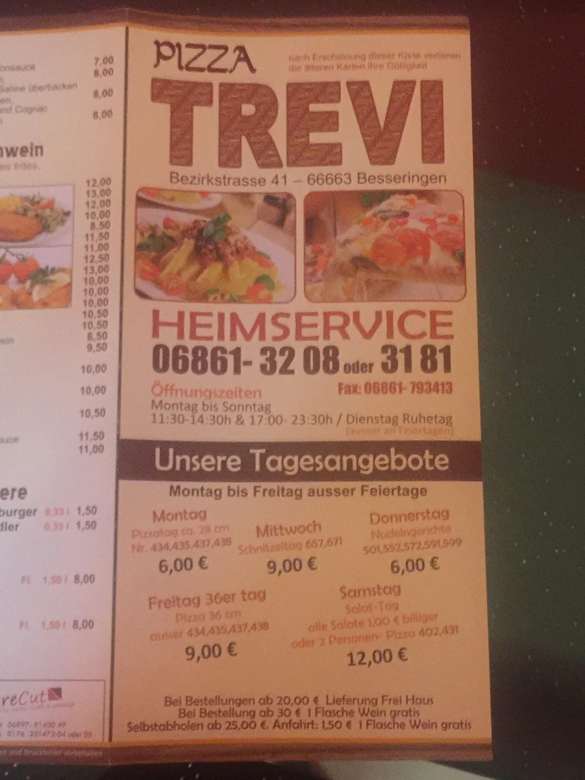 Speisekarte von Pizza Heimservice Trevi, Merzig