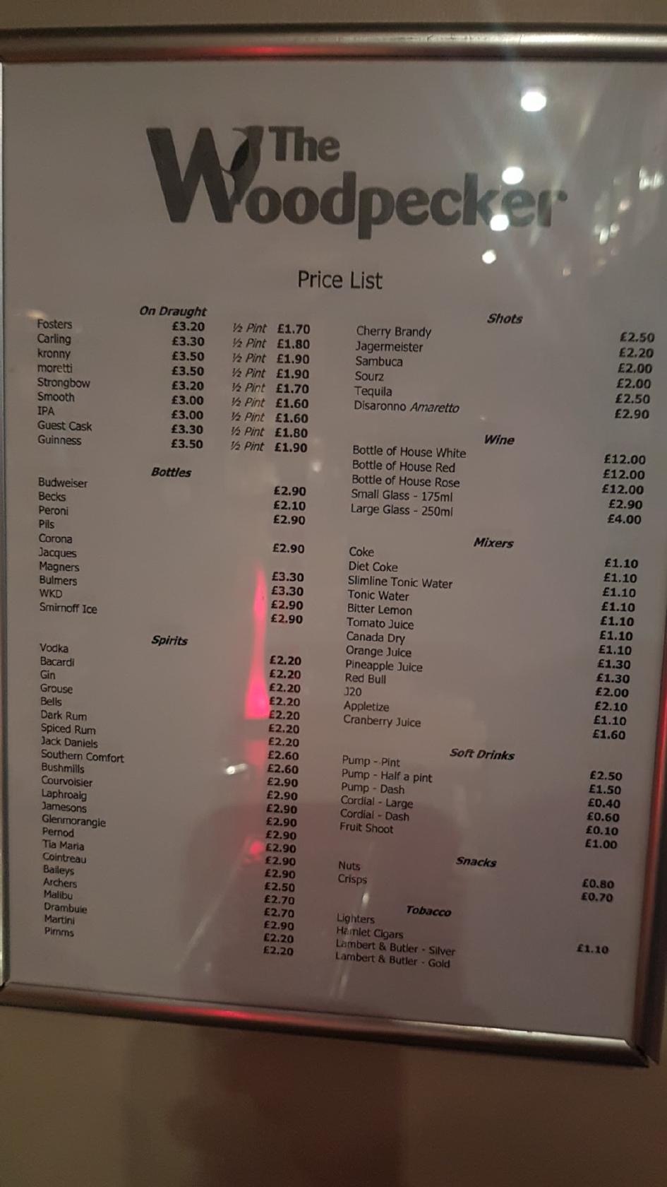 Menu at The Woodpecker pub & bar, Ringstead