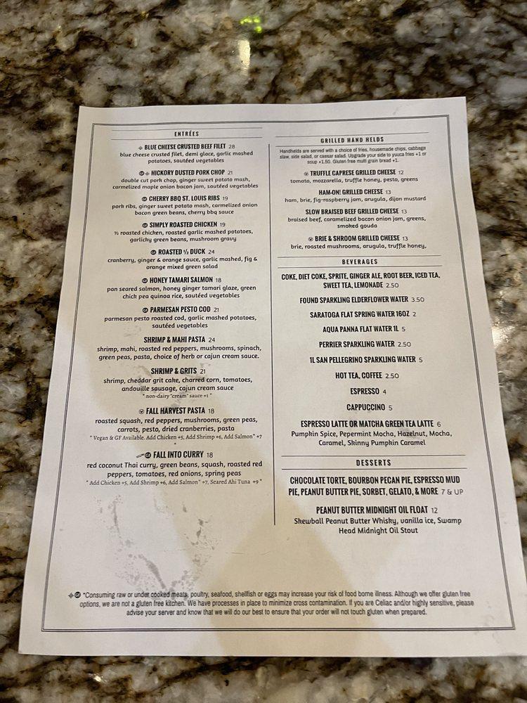 Menu at Wallace's at the Greenhouse restaurant, Homosassa