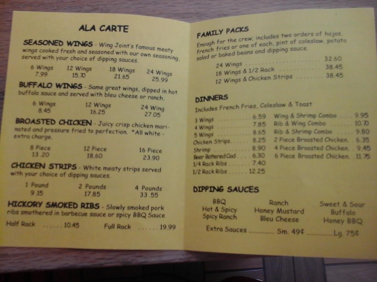 Menu at Wing Joint BBQ, Blaine