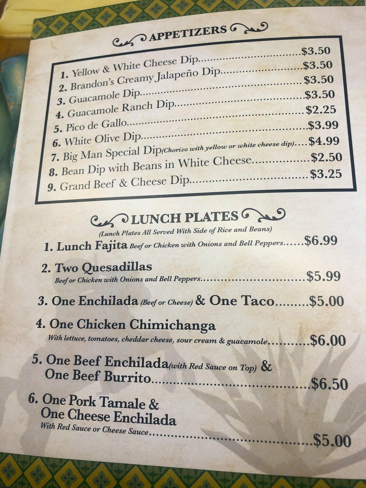 Menu at Rosita's Mexican Restaurant, Stigler