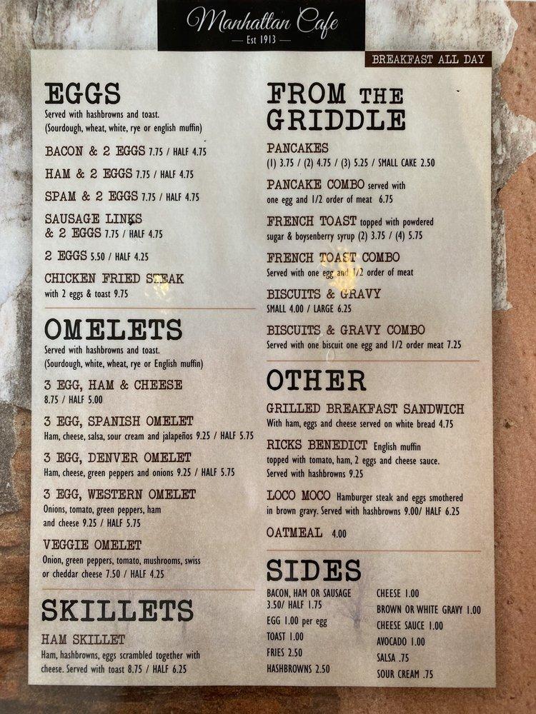 Menu at Manhattan Cafe, Mountain Home