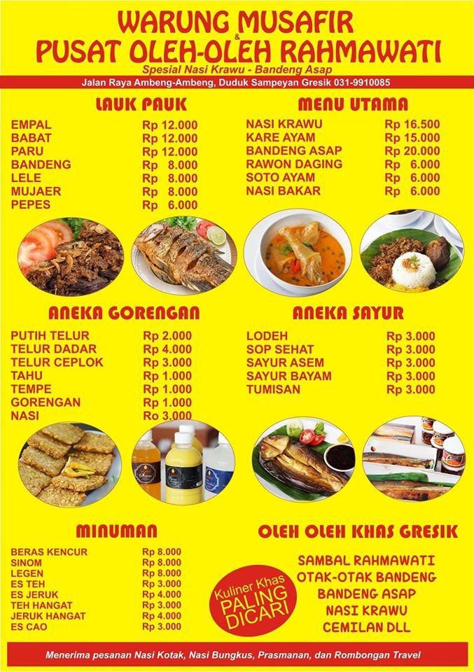 Menu at Warung Musafir - Spesial Bandeng Asap restaurant, Roomo