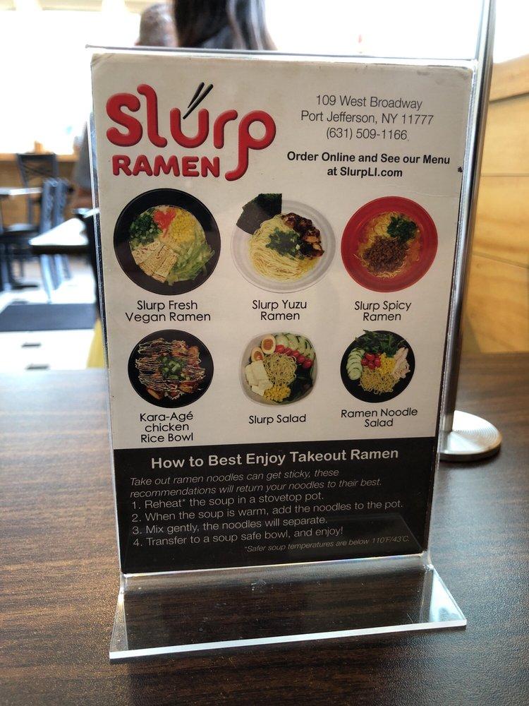 Menu at Slurp Ramen restaurant, Port Jefferson