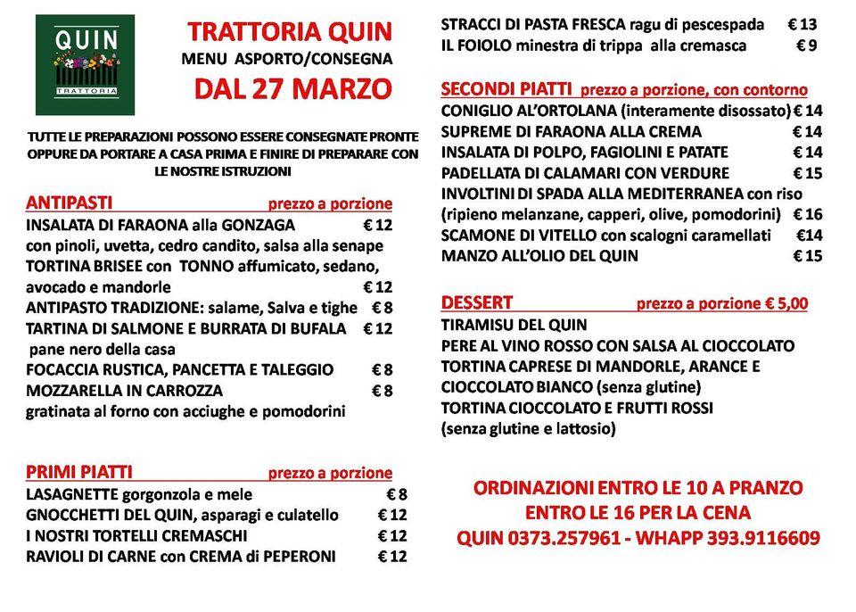 Menu da Quin ristorante, Crema