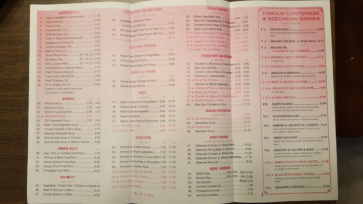 Menu at Uncle Ming's Kitchen restaurant, Saratoga Springs