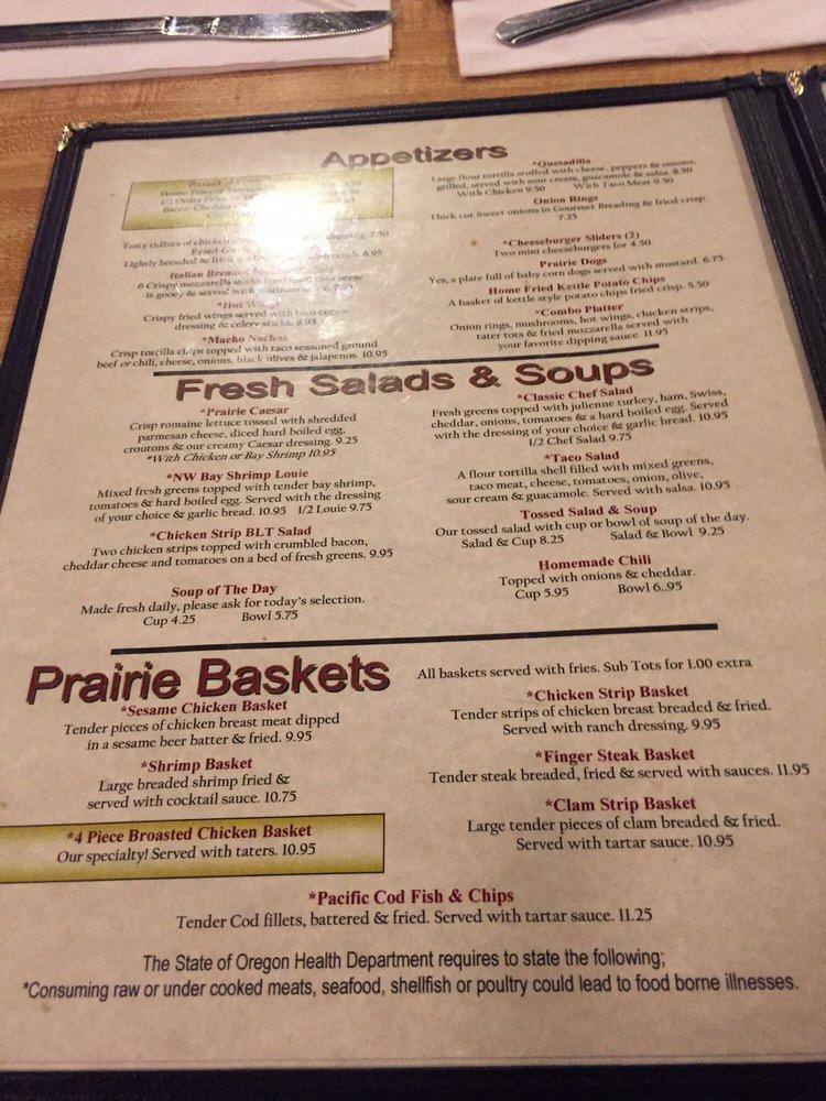Menu at Prairie Schooner pub & bar, Eugene