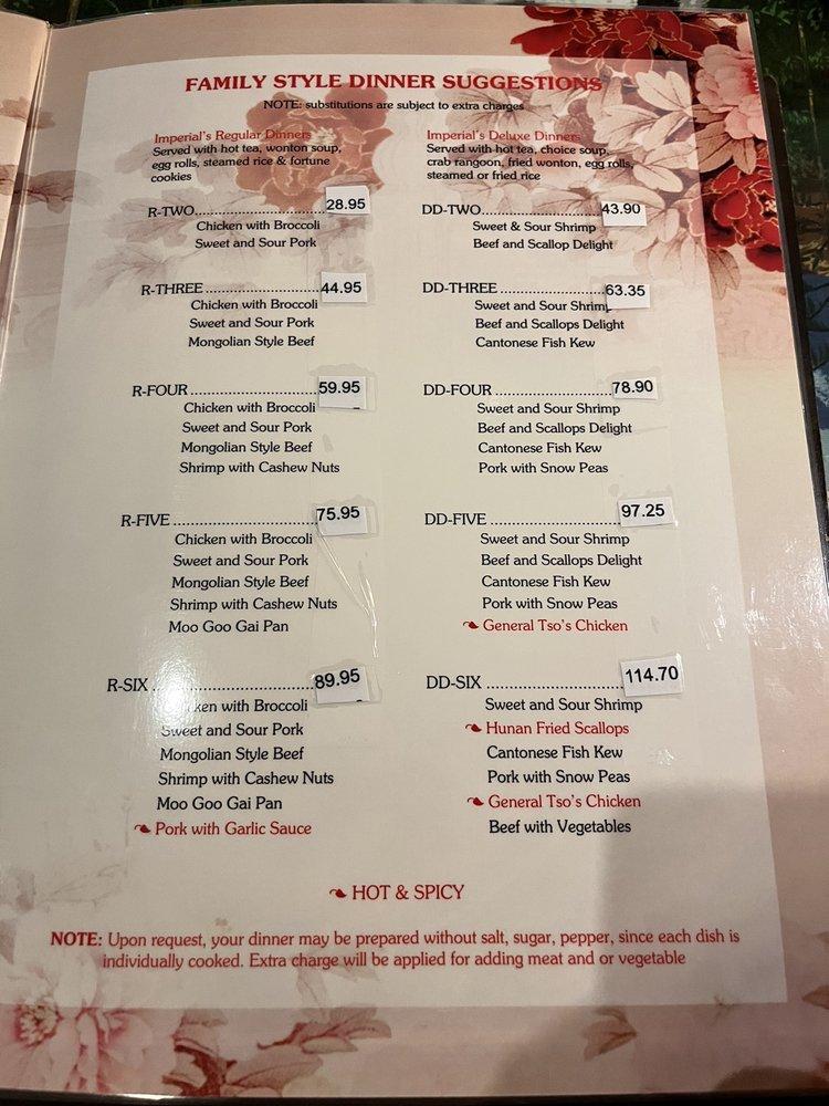 Imperial Garden Chinese Restaurant Youngstown Menu