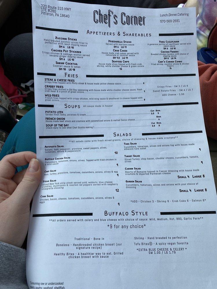 Menu at Chef's Corner restaurant, Yatesville, 320 PA315 Suite 280