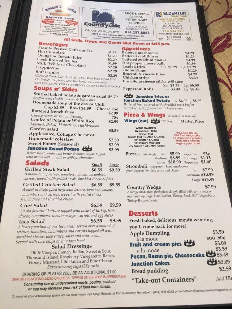 Menu at Country Junction restaurant, Smicksburg