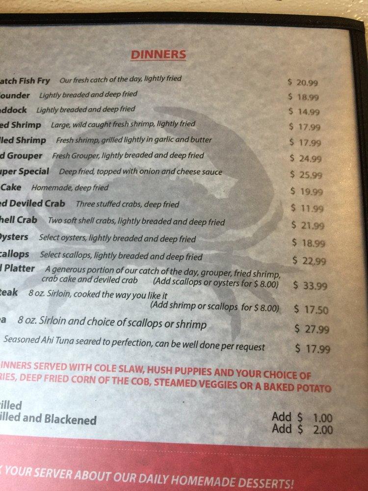 Menu at Crab Catcher's On The Waterfront restaurant, Little River