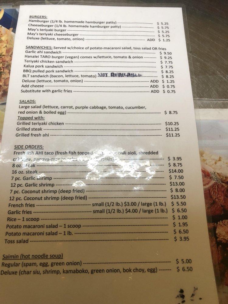 Menu at Ono Steak & Shrimp steakhouse, Kapolei