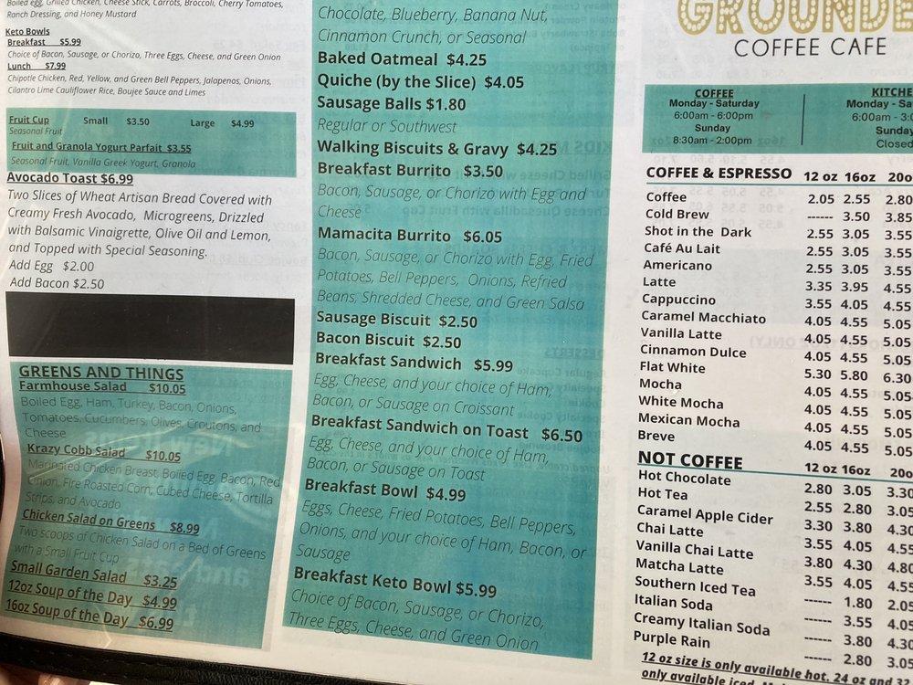 Menu at Stay Grounded Coffee Cafe, Bonham