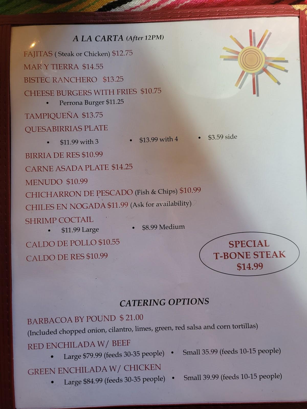Menu at La Fonda del Sol Restaurant & Catering, Española